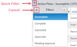 Action Plans Quick Filter