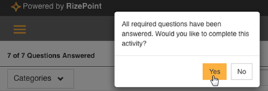 Click YES to complete the activity