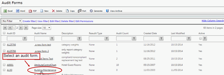 Select an audit form