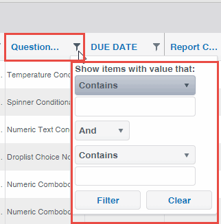 Question Text filter for Action Plans