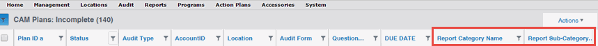 Report Category and Report Sub-Category columns