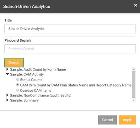 Click SEARCH, then select the pinboard