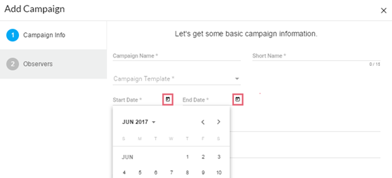 Assign campaign start and end dates