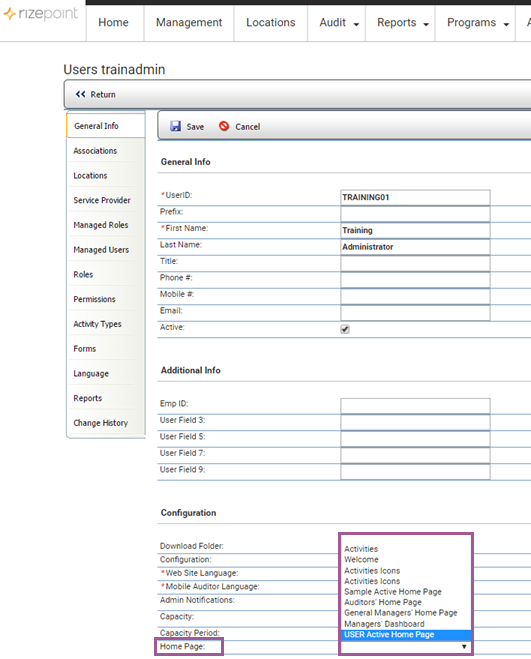 Assign the User's Home Page